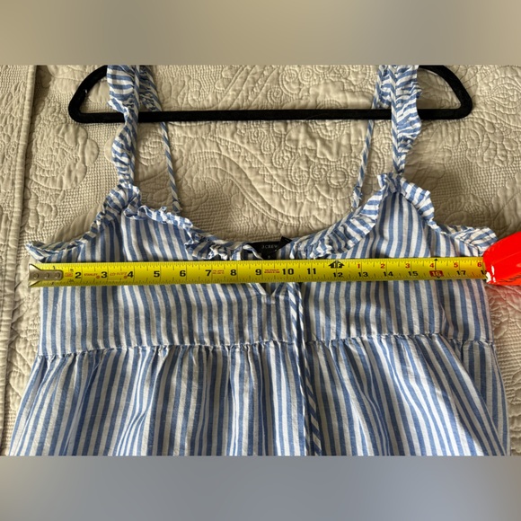 J Crew Cotton-linen tiered blue/white pinstripe Maximize sundress, S, MSRP $118 - Picture 12 of 14
